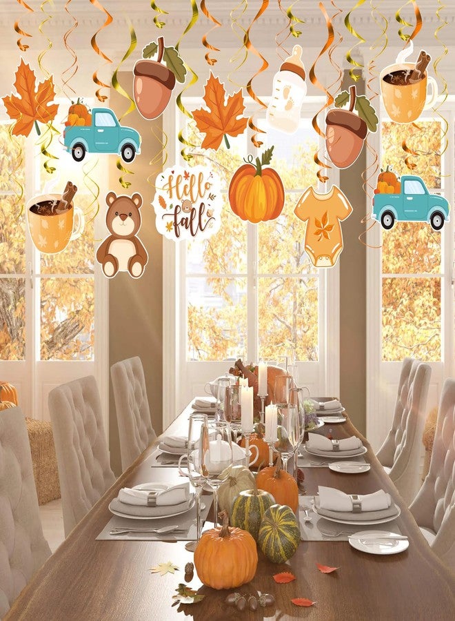 WEEPA 30 Pcs Fall Party Hanging Decorations Hello Fall Pumpkin Hanging Swirls Autumn Ceiling Hanging Decorations for Fall Party Decorations Thanksgiving Party Supplies - Image 5