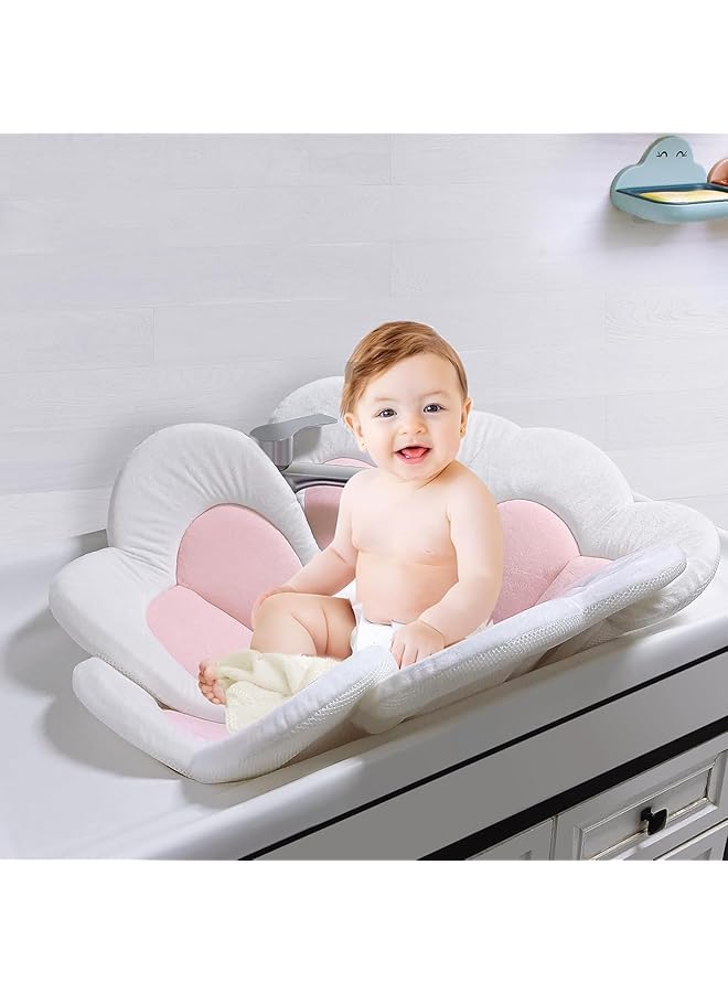 ZEKAROUL Baby Bath Pad For Infant Newborn Soft Flower Bathtub Mat Baby Bath Support Lounger For Bathtub (Pink 31.5") - Image 5