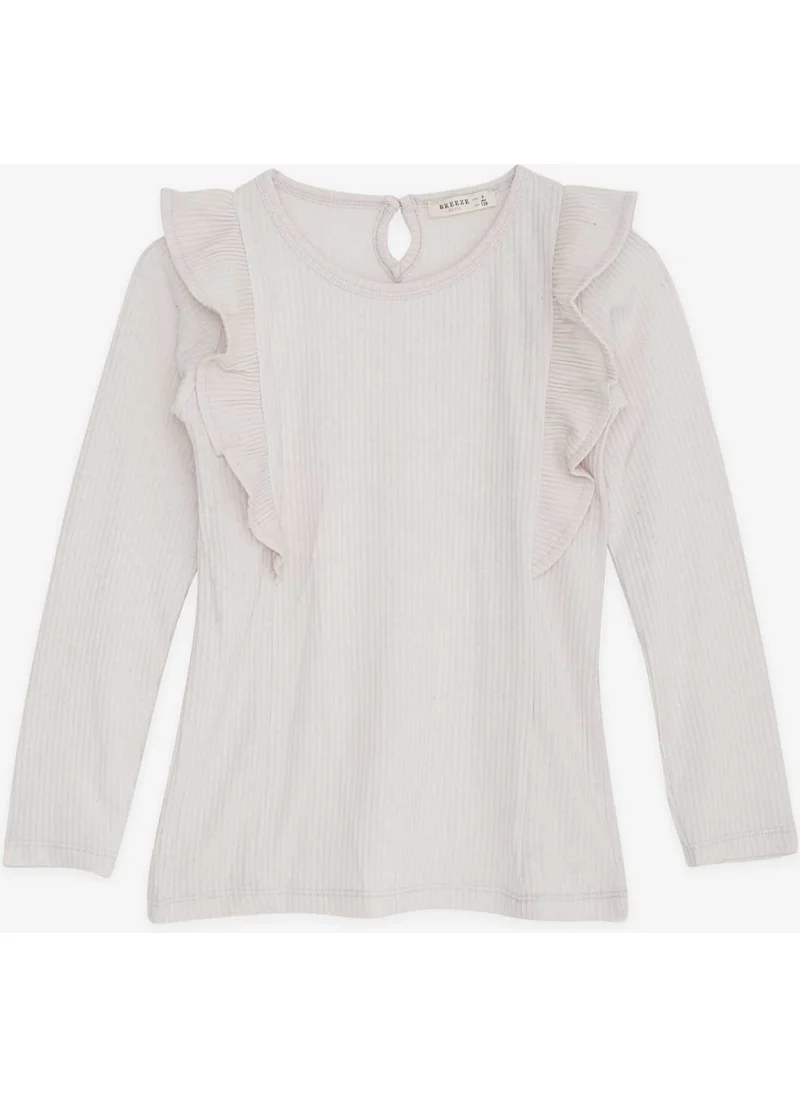 Breeze Girl's Blouse Ruffle Shoulder 4-8 Years, Beige