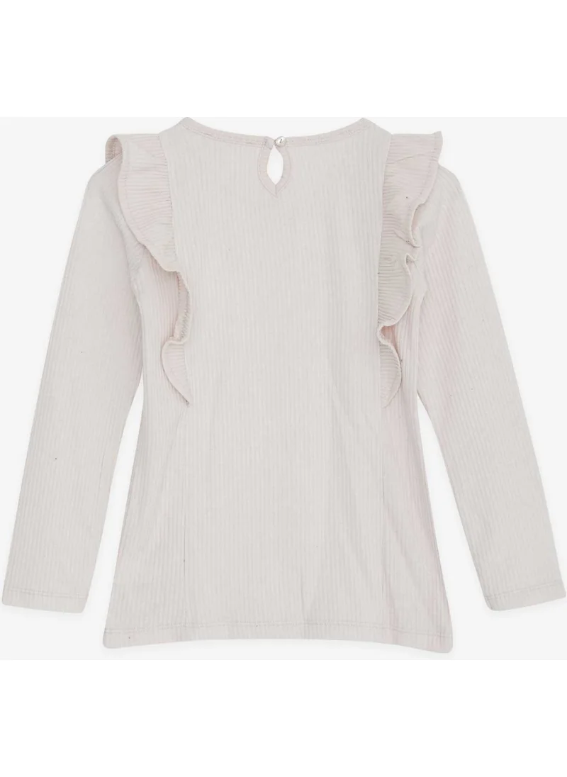 Breeze Girl's Blouse Ruffle Shoulder 4-8 Years, Beige