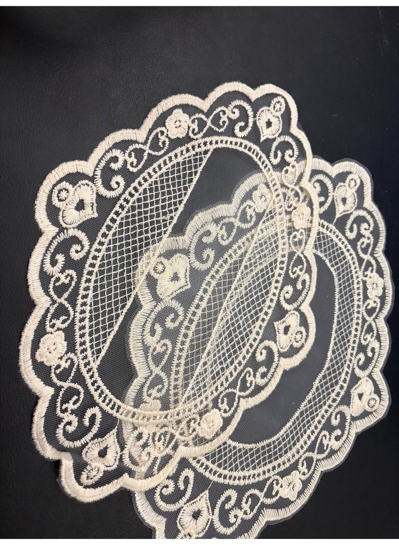 YOLOLAND 2 Pack Retro French Style Lace Placemats, Fashionable Embroidered Coasters Cup/Vase mat （32.5*22.5cm+30.5*21.5cm,Beige） - Image 3
