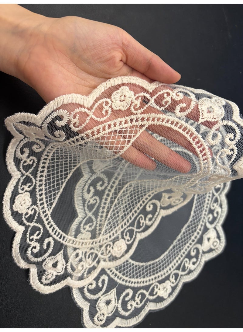 YOLOLAND 2 Pack Retro French Style Lace Placemats, Fashionable Embroidered Coasters Cup/Vase mat （32.5*22.5cm+30.5*21.5cm,Beige） - Image 2