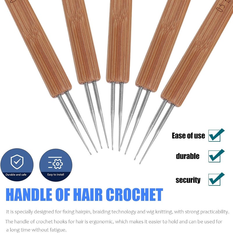 Gadpiparty 5pcs 0.5mm Double-Ended Dreadlocks Crochet Hooks Hairdressing Tool Handle Hair Weaving Needles for Braiding and Interlocking Dreads in Salon and Home Use - Image 2