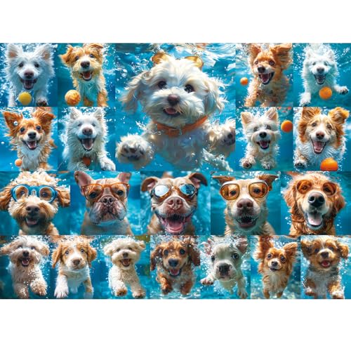 VOLUVOLU 500 Piece Puzzle for Adults Funny Puppy Animal Jigsaw Puzzles Fun Cool Silly Puzzles with Underwater Dogs 500 Pieces Birthday Party for Family Adult Funny Puzzle for Adults 20515 in - Image 1