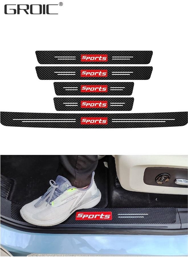 GROIC 5PCS Car Door Sill Protector Stickers,Carbon Fiber Sport Threshold/Rear Bumper Guard Anti-Scratch Sticker Door Edge Protection Decorate,Interior Accessories Self-Adhesive Anti-Scratch Waterpoor  - Image 1