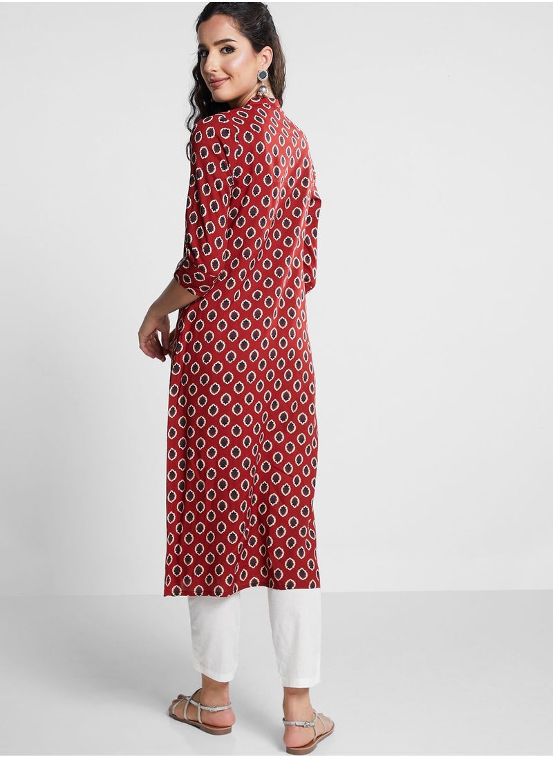 indya - Printed Tie Detail Kurti - Image 1