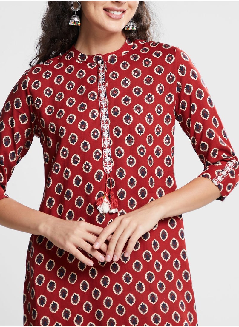 indya - Printed Tie Detail Kurti - Image 1