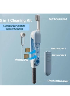 Airpods Cleaning Kit 5-in-1 multifunctional cleaning kit (with soft brush | flocked sponge | 2 SIM card slots | card removal pin) Easily clean the gaps in Bluetooth headsets and mobile phones