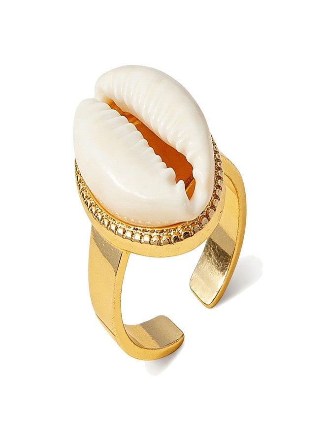GLMOCM Shell Ring for Women Gold Cowrie Shell Ring Adjustable Boho Seashell Beach Rings for Women Summer Ocean Gifts (Gold A) - Image 1