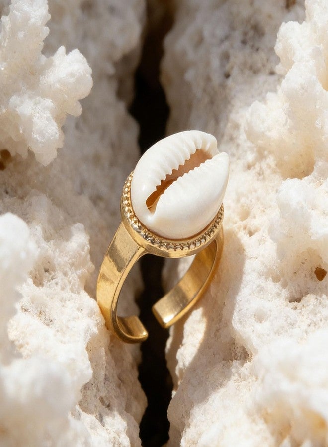 GLMOCM Shell Ring for Women Gold Cowrie Shell Ring Adjustable Boho Seashell Beach Rings for Women Summer Ocean Gifts (Gold A) - Image 4