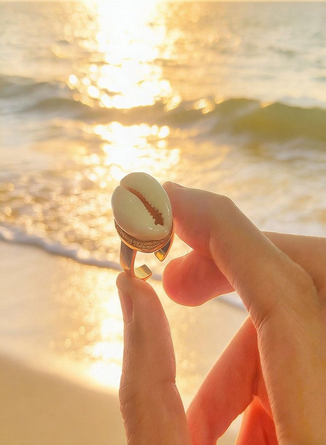 GLMOCM Shell Ring for Women Gold Cowrie Shell Ring Adjustable Boho Seashell Beach Rings for Women Summer Ocean Gifts (Gold A) - Image 5
