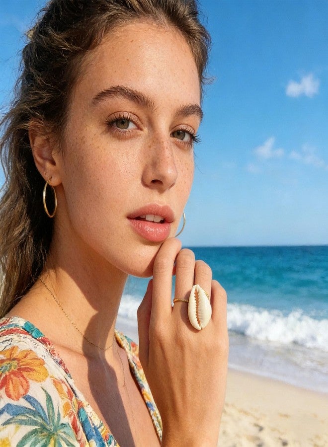 GLMOCM Shell Ring for Women Gold Cowrie Shell Ring Adjustable Boho Seashell Beach Rings for Women Summer Ocean Gifts (Gold A) - Image 2