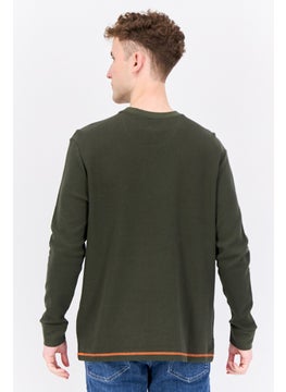 KANGOL Men Crew Neck Long Sleeves Brand Long Sweatshirt, Dark Olive  - Image 3