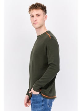KANGOL Men Crew Neck Long Sleeves Brand Long Sweatshirt, Dark Olive  - Image 2