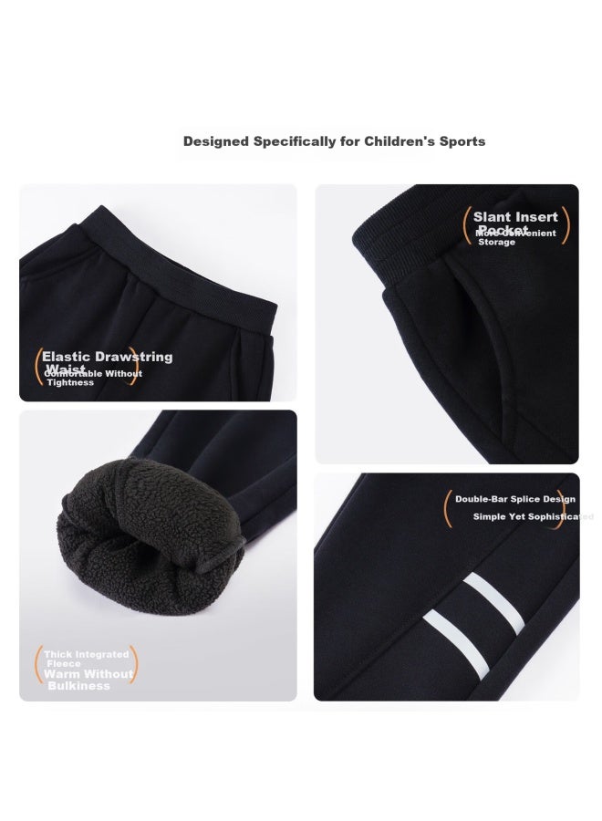 Pepco Boys Fleece Lined Pants Autumn Winter Warm Split Sweatpants Mid-large Kids Polar Fleece Loose Sports Pants Black 140 - Image 2