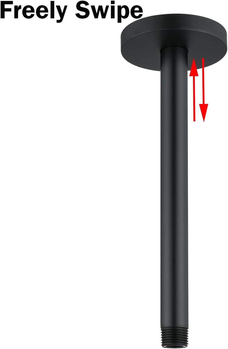 Random Shower Arm with Flange,8 Inches Ceiling Mount Shower Head Extension Arm Straight Arm Ceiling-Mounted For Fixed Shower Head,Matte Black.RD91038-8MB - Image 3