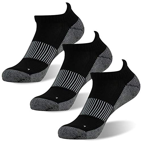 FOOTPLUS Copper Compression Tennis Socks,Men Women Boys Girls Low Cut Cushioned Running Golf Moisture Wicking Marathon Jogging No Stinky Feet Travel Work Socks for,3 Pairs Black, Medium - Image 1