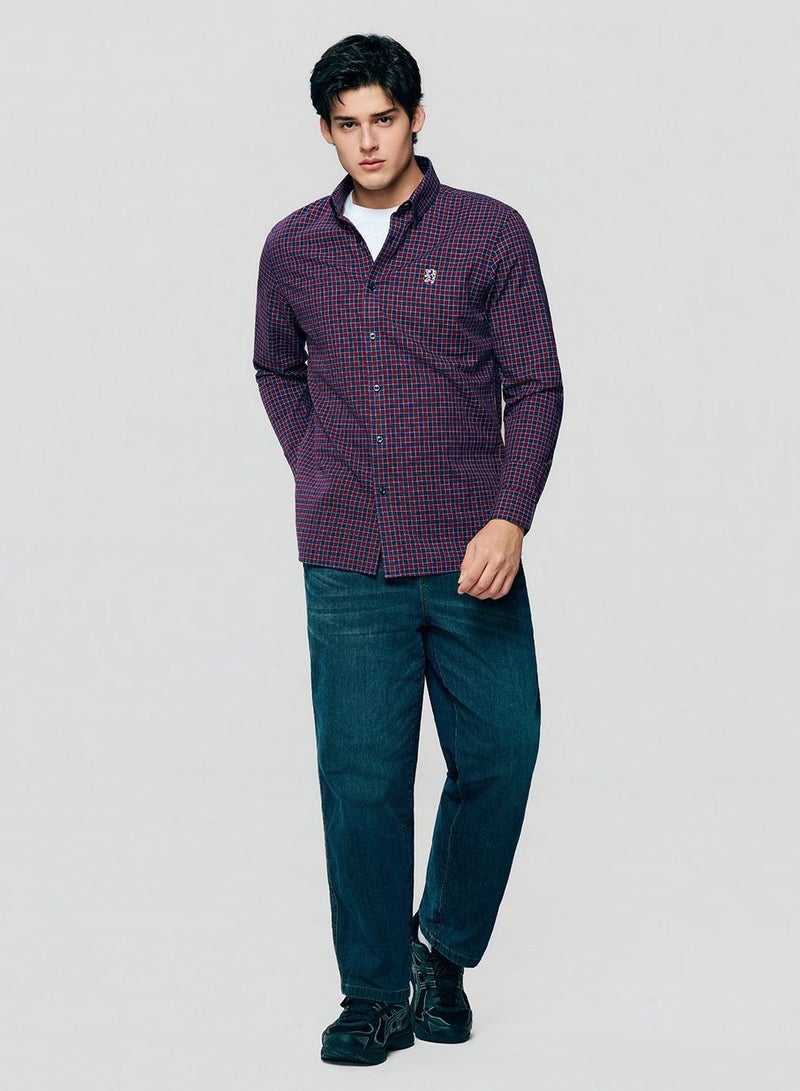 GIORDANO قميص أكسفورد ضيق من القطن للرجال مع تطريز - Image 5