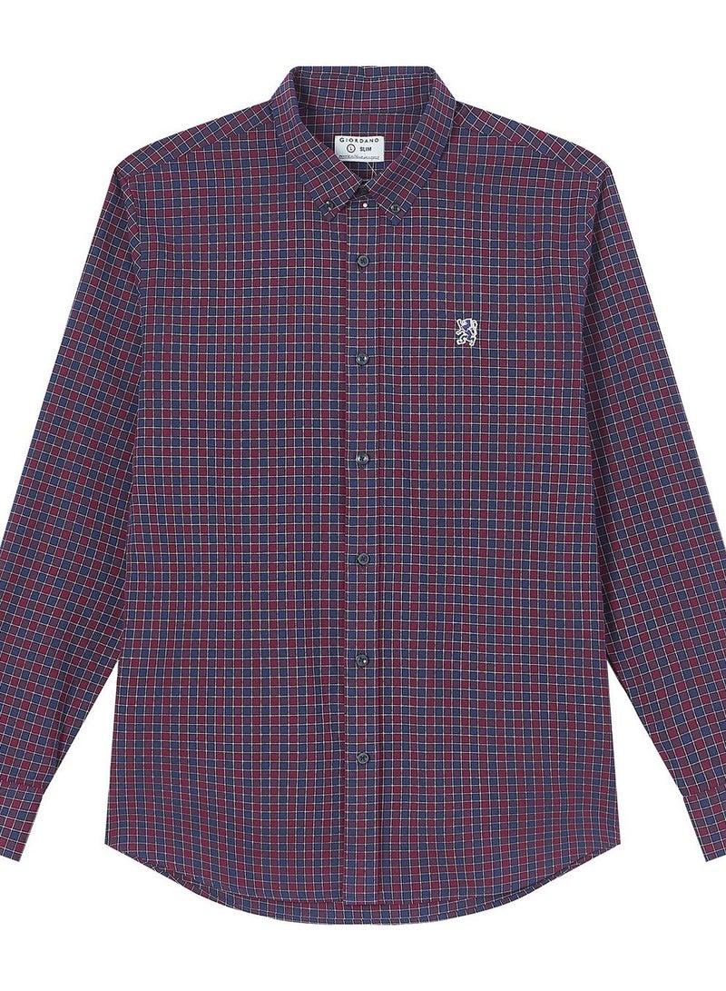 GIORDANO قميص أكسفورد ضيق من القطن للرجال مع تطريز - Image 1