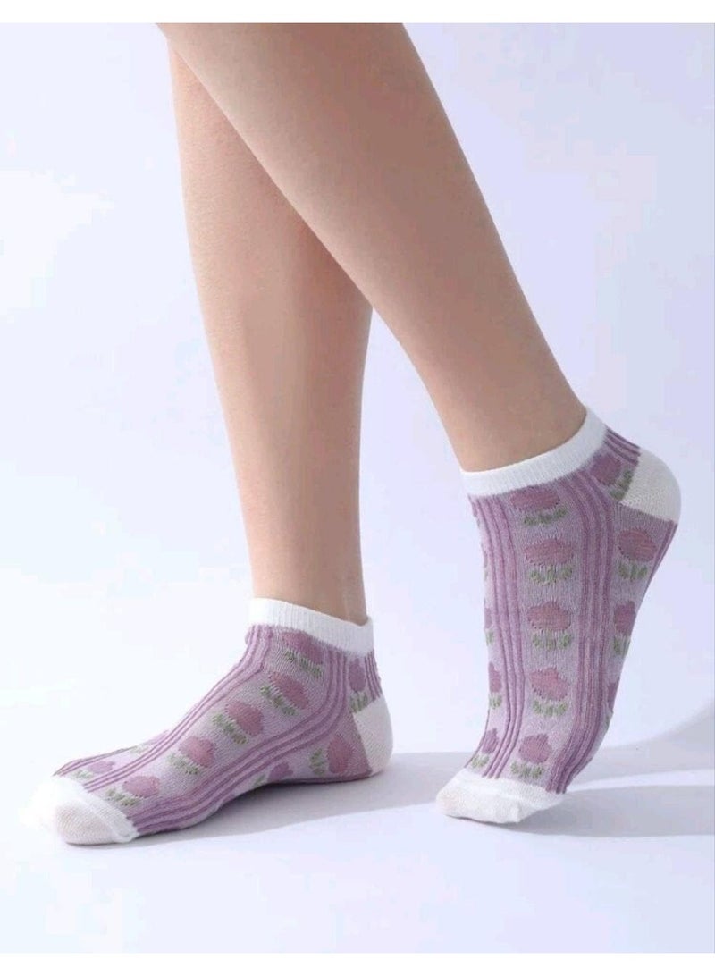 طقم شرابات كاجوال للنساء  (5أزواج +1 هدية) – جوارب قصيرة بطول الكاحل تصميم مودرن انيق - Image 5