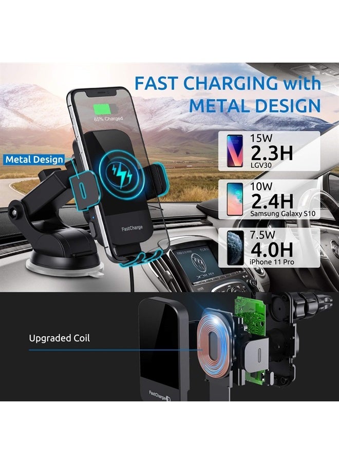 CHGeek - Wireless Car Charger, CHGeek 15W Fast Charging Auto Clamping Car Charger Phone Mount Phone Holder fit for iPhone 14 13 12 11 Pro Max Xs, Samsung Galaxy S23 Ultra S22 S21 S20, S10+ S9+ Note 9, etc - Image 1