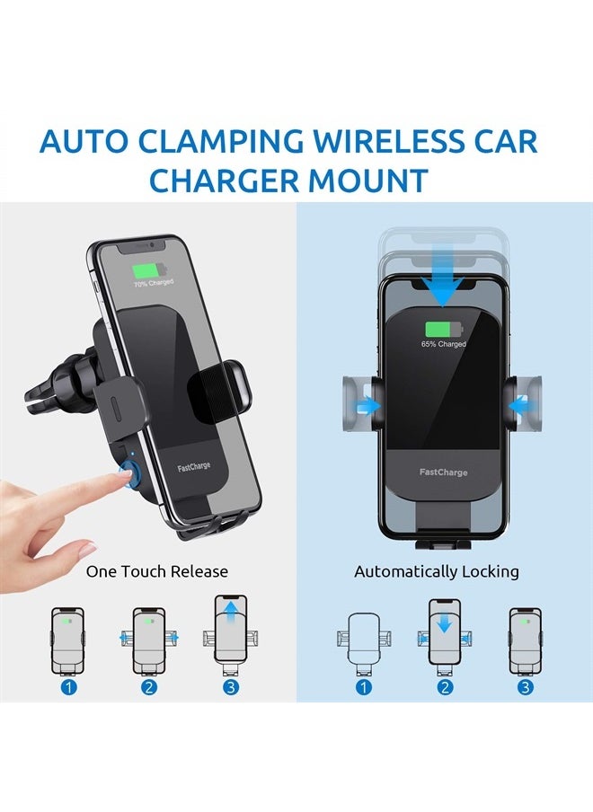 CHGeek - Wireless Car Charger, CHGeek 15W Fast Charging Auto Clamping Car Charger Phone Mount Phone Holder fit for iPhone 14 13 12 11 Pro Max Xs, Samsung Galaxy S23 Ultra S22 S21 S20, S10+ S9+ Note 9, etc - Image 1