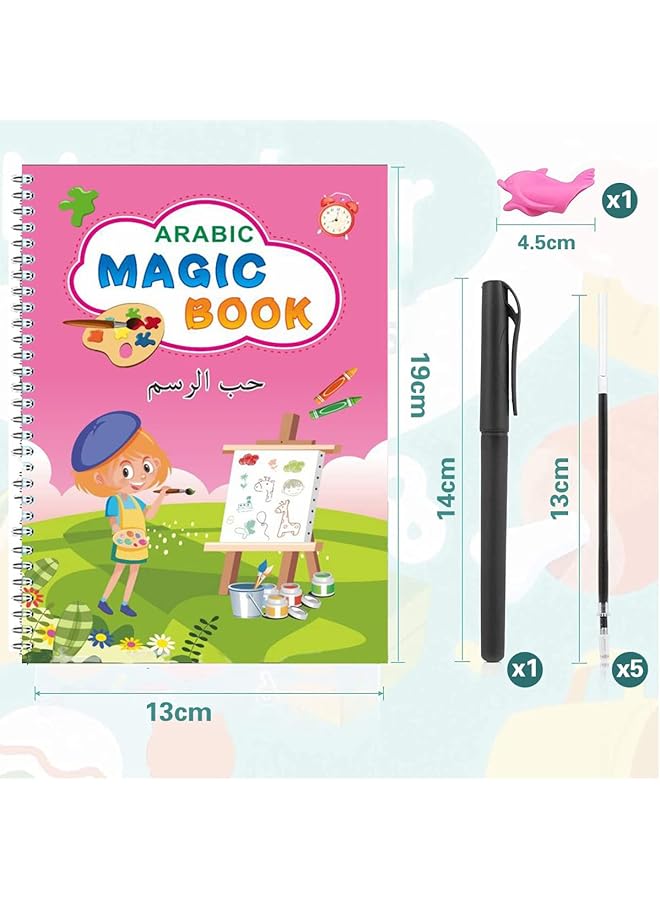 erorex 4 Pcs Arabic Magic Practice A5 Copybook For Kids Handwriting Reusable Magical Ink Tracing Book For Preschools Alphabet Drawing Writing Book With Refills Grip Correctors Educational Supplies - Image 5