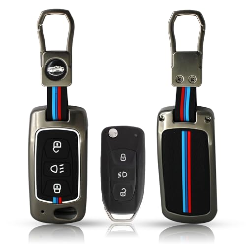 OTO2EYE Premium Metal Key Cover Compitable for Tata Tiago | Nexon | Altroz | Safari | Storme | Zest | Bolt | Tigor | Punch | Hexa 3 Button Flip Key - Image 1