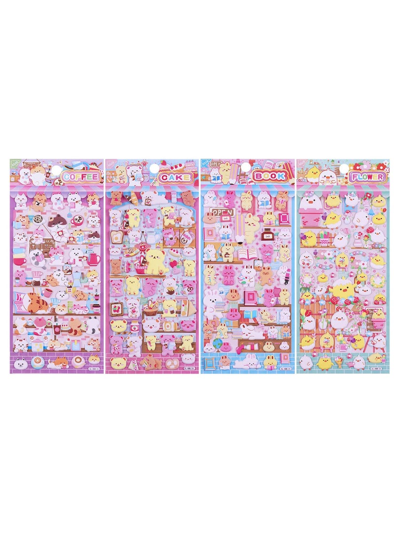 Excefore Cute Puffy Stickers for Kids, 4 Sheets 3D Foam Animal Cat Bear Rabbit Chicken Sticker for Girls Boys, Bulk Scrapbooking, Stickers for Birthday Gift, Party Supplies, Reward - Image 2