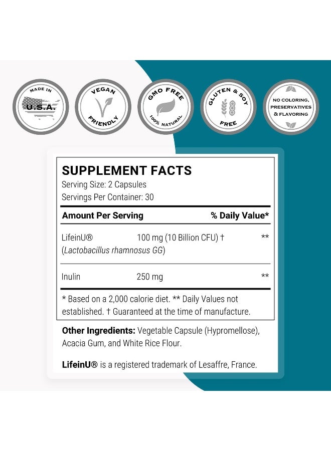 Supersmart - Lactobacillus Rhamnosus GG 100 mg Per Day 10 Billion CFU - Probiotic Strain Supplement - Supports Healthy Intestinal & Flora | Non-GMO & Gluten Free - 60 DR Capsules - Image 3