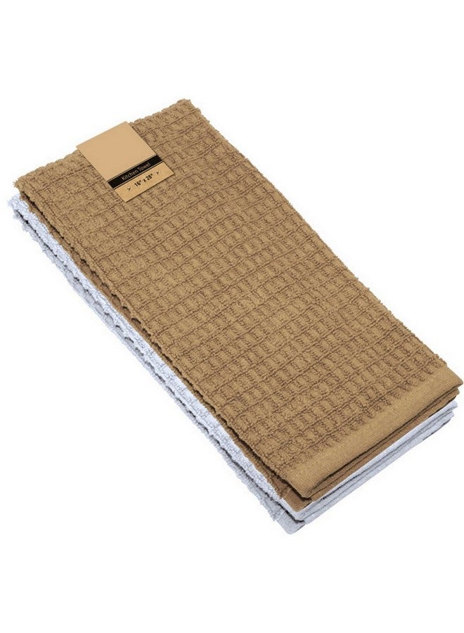 2-Piece High Quality Cotton Kitchen Towel Set Beige and White 16 x 28 Inch R2PC-BEIGE-1