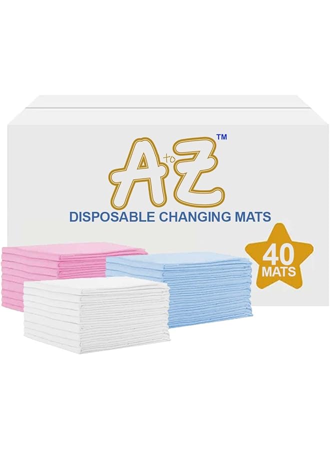 A TO Z Disposable Changing Mat Size (45Cm X 60Cm) Large Premium Quality For Baby Soft Ultra Absorbent Waterproof Pack Of 40 Blue/Pink/White Rainbow - Image 1