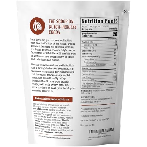 MODERN MOUNTAIN Cocoa Powder (8 oz) Dutch Processed Cocoa Powder, Unsweetened, Extra Rich Cocoa Flavor, 22-24% Fat, Premium Culinary Grade, Non-GMO Sourced, Fair Trade Certified, Perfect Cocoa for Baking and Cooking - Image 2
