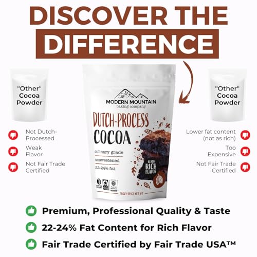 MODERN MOUNTAIN Cocoa Powder (8 oz) Dutch Processed Cocoa Powder, Unsweetened, Extra Rich Cocoa Flavor, 22-24% Fat, Premium Culinary Grade, Non-GMO Sourced, Fair Trade Certified, Perfect Cocoa for Baking and Cooking - Image 4