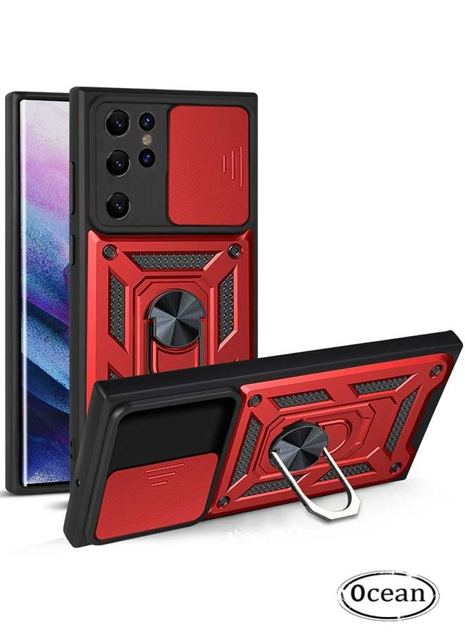 Ocean Samsung Galaxy S23 Ultra 5G Matte Hard Back Case,  With Kickstand And Slide Camera Cover [ Military-Grade ] ,With Full Body Drop Tested Protective Cover Lens Protection (Red)  - Image 1