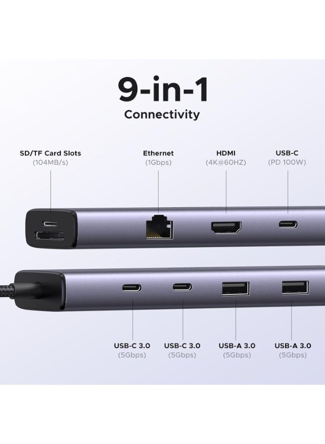 Ugreen Revodok 109 USB C Hub 9-IN-1 [USB-A*2+USB-C*2] USB 3.0 Hub 4K 60Hz HDMI Hub Type-C PD100W Fast Charging USB-C 5Gbps High Speed Transfer with SD Micro SD/TF Card Reader Type C Adapter Compatible - - Image 2