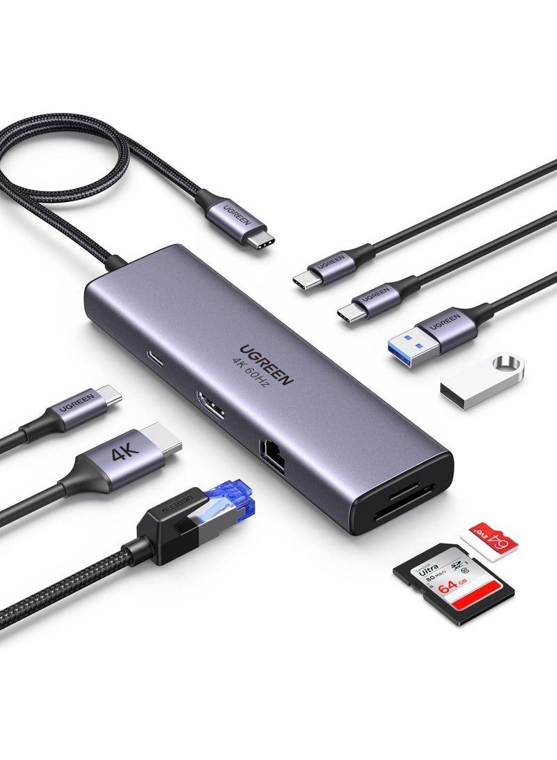 Ugreen Revodok 109 USB C Hub 9-IN-1 [USB-A*2+USB-C*2] USB 3.0 Hub 4K 60Hz HDMI Hub Type-C PD100W Fast Charging USB-C 5Gbps High Speed Transfer with SD Micro SD/TF Card Reader Type C Adapter Compatible - - Image 1