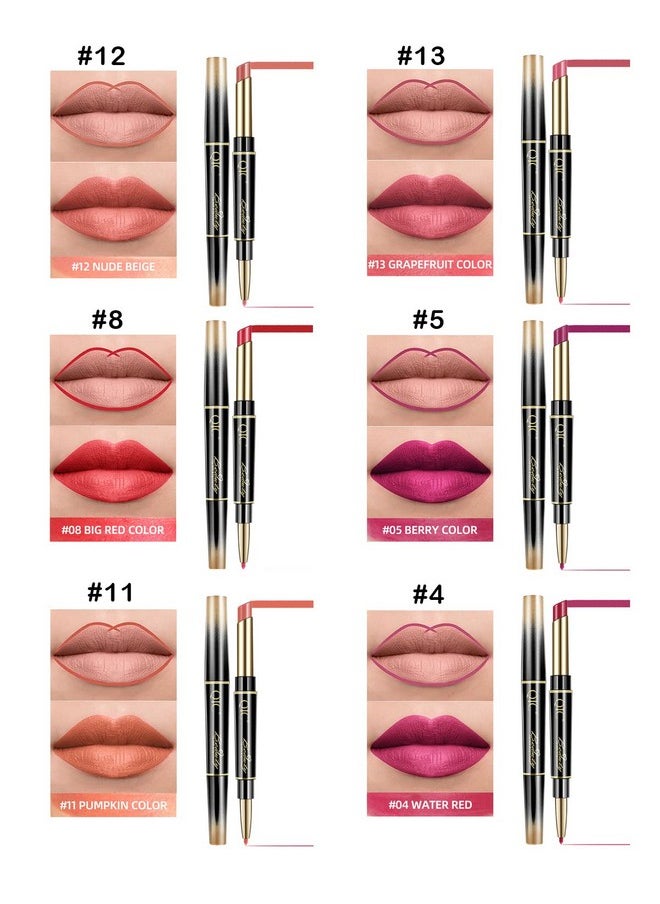 Aseawave - 6Pcs Lip Liner and Lipstick Makeup Set, Purple Red/Claret/Vermilion/Pastel Orange/Rose/Ruby Red Lipstick Pen and with Lip Liner Pencil Set Lipstick Gift Set for Daily/Travel/Party/Work - Image 1