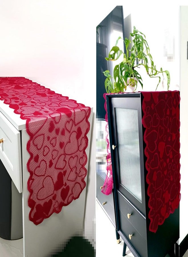 SaktopDeco مفرش طاولة دانتيل أحمر من ساكتوب ديكو، مفرش على شكل قلب، 72 بوصة، غطاء مدفأة، غطاء طاولة طعام - Image 5