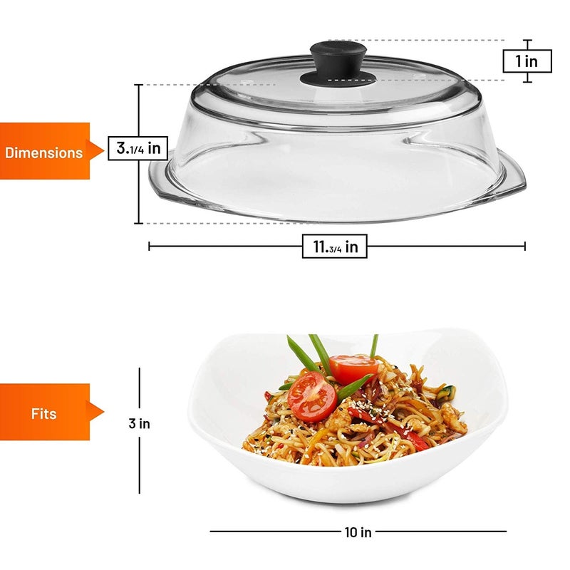 Bezrat Microwave Tall Glass Plate Cover | Splatter Guard Lid with Easy Grip Silicone Handle Knob | 100% Food Grade | BPA Free and Dishwasher Safe | 10 Inch (Black-) - Image 3