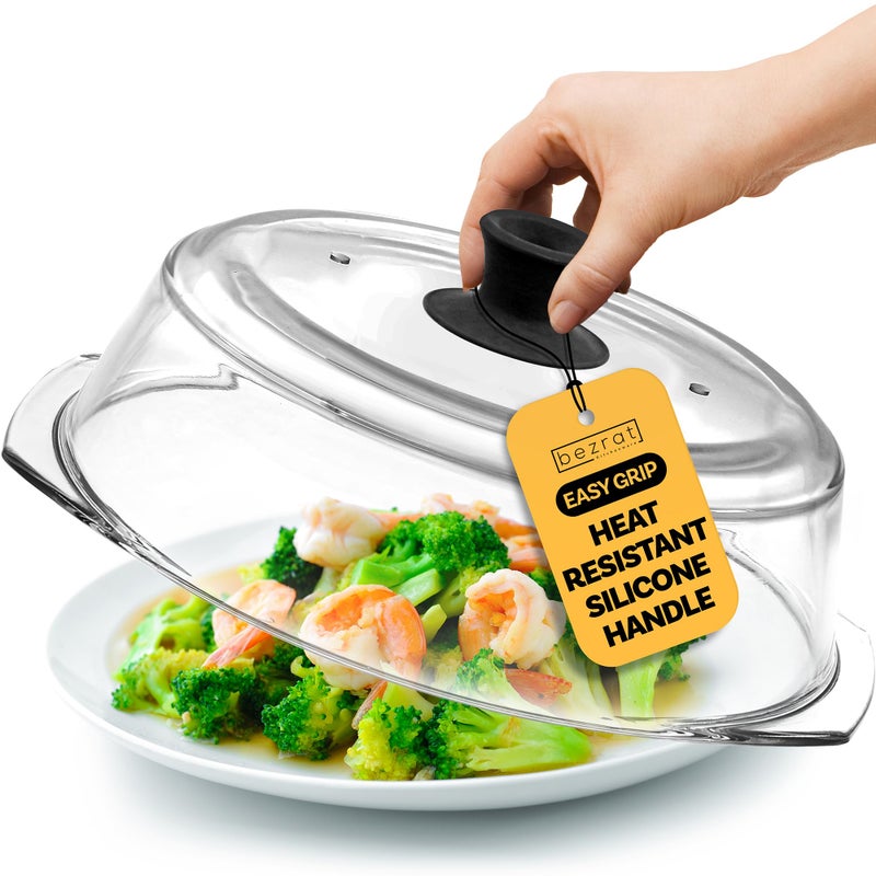 Bezrat Microwave Tall Glass Plate Cover | Splatter Guard Lid with Easy Grip Silicone Handle Knob | 100% Food Grade | BPA Free and Dishwasher Safe | 10 Inch (Black-) - Image 1