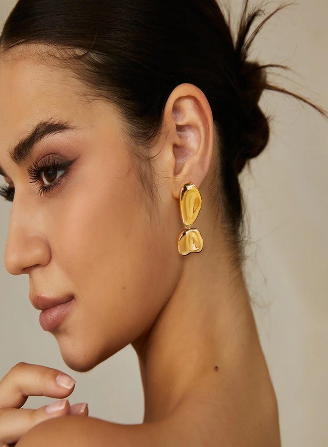 FAUTHENTICUTE Gold Hammered Dangle Earrings For Women Chunky Statement Irregular Drops Asymmetric Boho Earrings, Copper, No Gemstone - Image 3