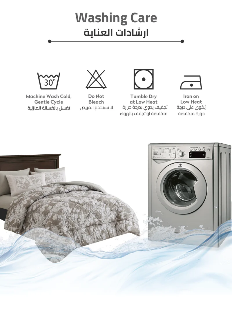 Donetella Printed Comforter Set 4-Pcs Single Size All Season Decorated Reversible Single Bed Comforter Set Fits (140 X 200 Cm)With Super-Soft Down Alterntaive Filing,Grey