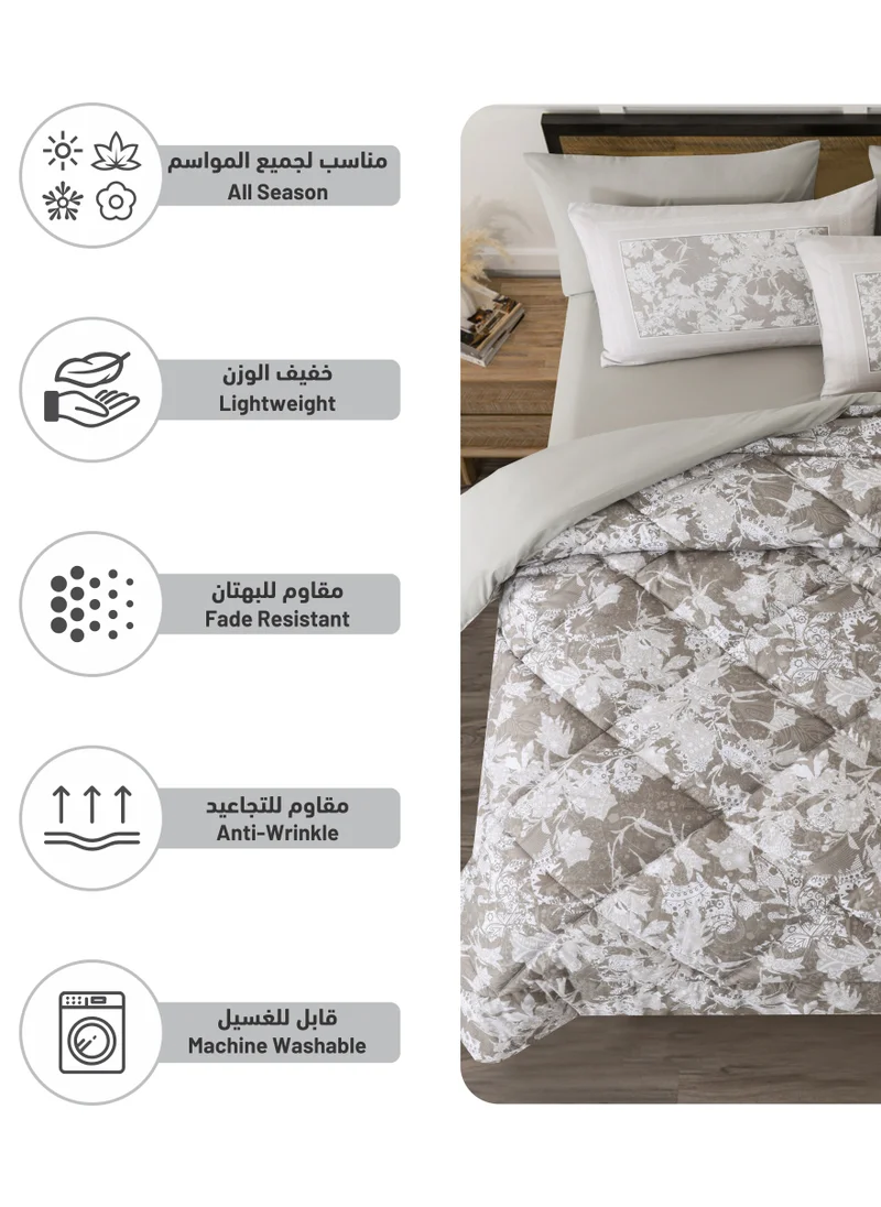 Donetella Printed Comforter Set 4-Pcs Single Size All Season Decorated Reversible Single Bed Comforter Set Fits (140 X 200 Cm)With Super-Soft Down Alterntaive Filing,Grey