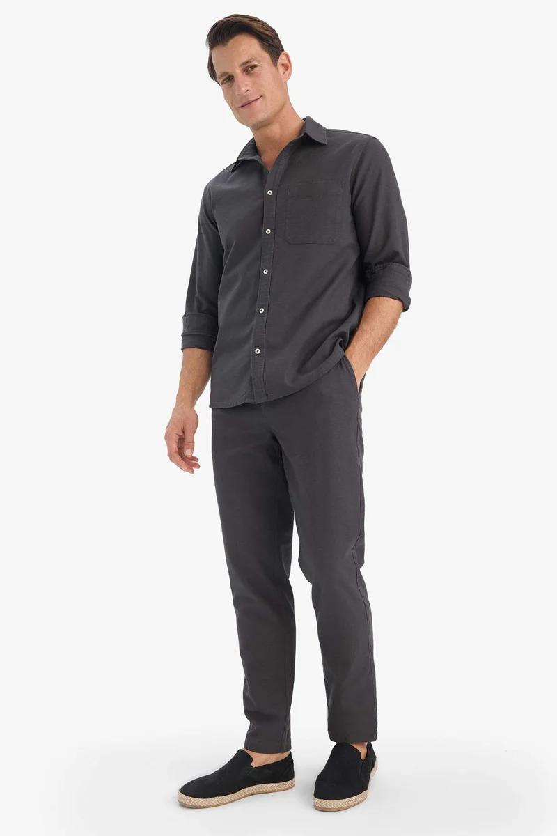 ديفاكتو Cotton Slim Fit Elastic Waist Linen Look Straight Leg Jogger Pants