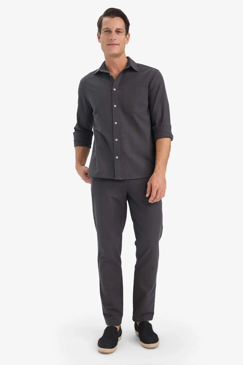 ديفاكتو Cotton Slim Fit Elastic Waist Linen Look Straight Leg Jogger Pants