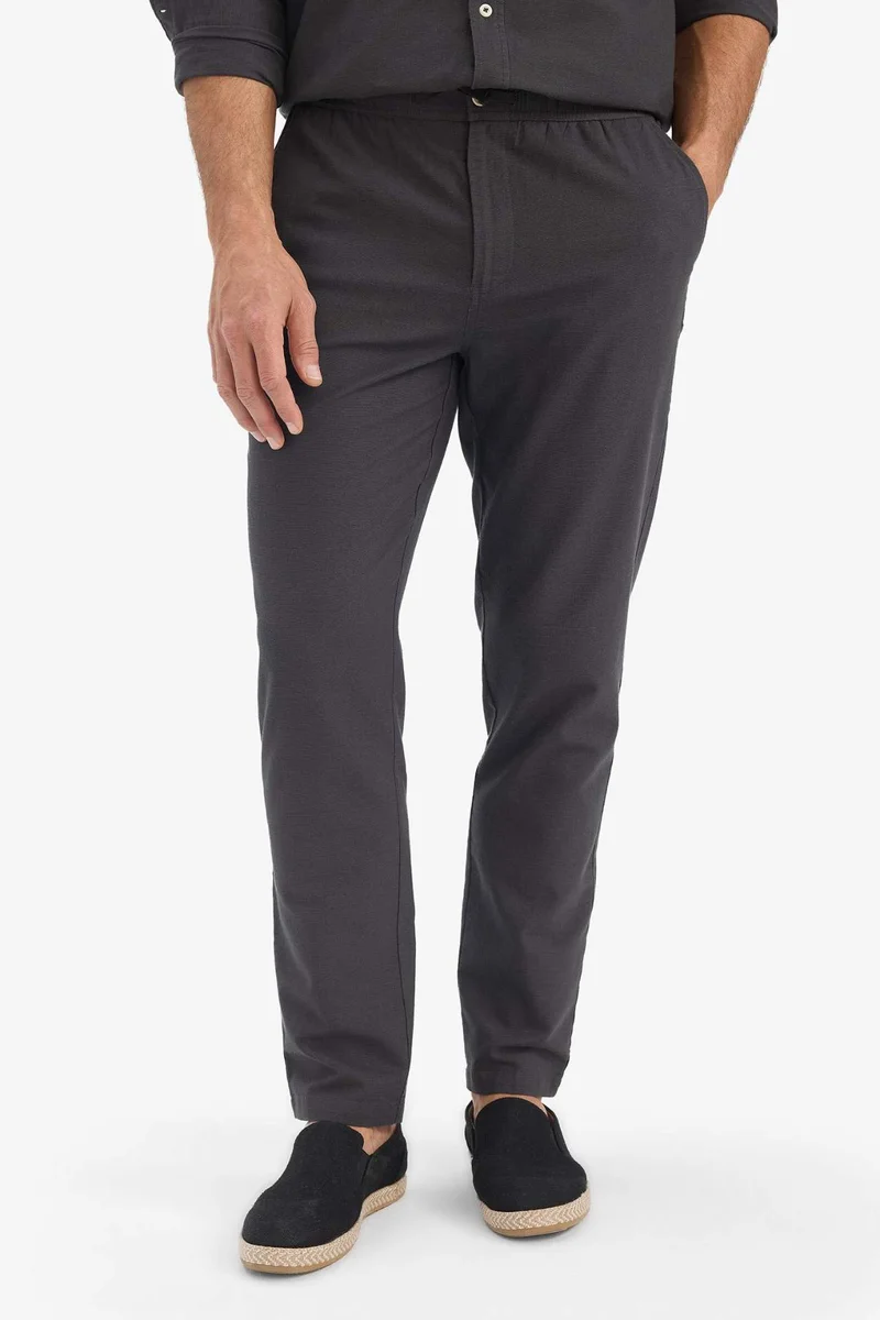 Defacto  Cotton Slim Fit Elastic Waist Linen Look Straight Leg Jogger Pants for Men | Best Price UAE