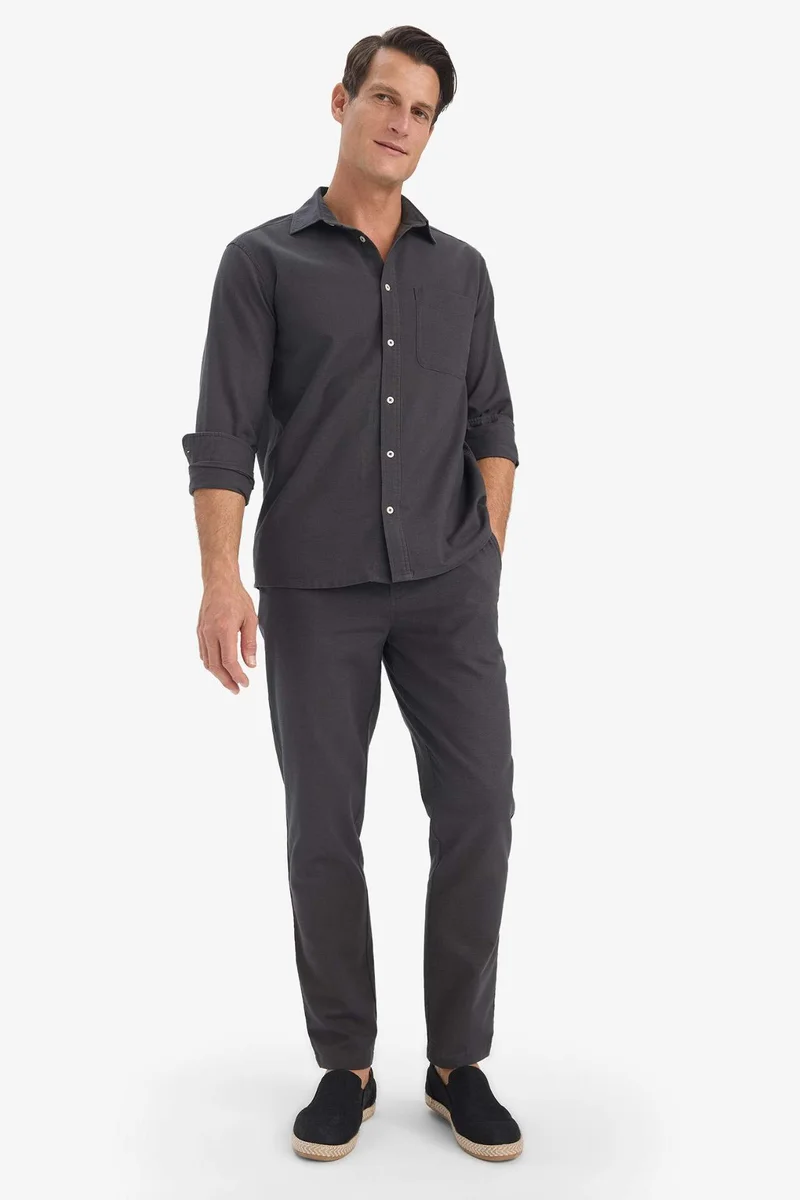 Defacto  Cotton Slim Fit Elastic Waist Linen Look Straight Leg Jogger Pants for Men | Best Price UAE
