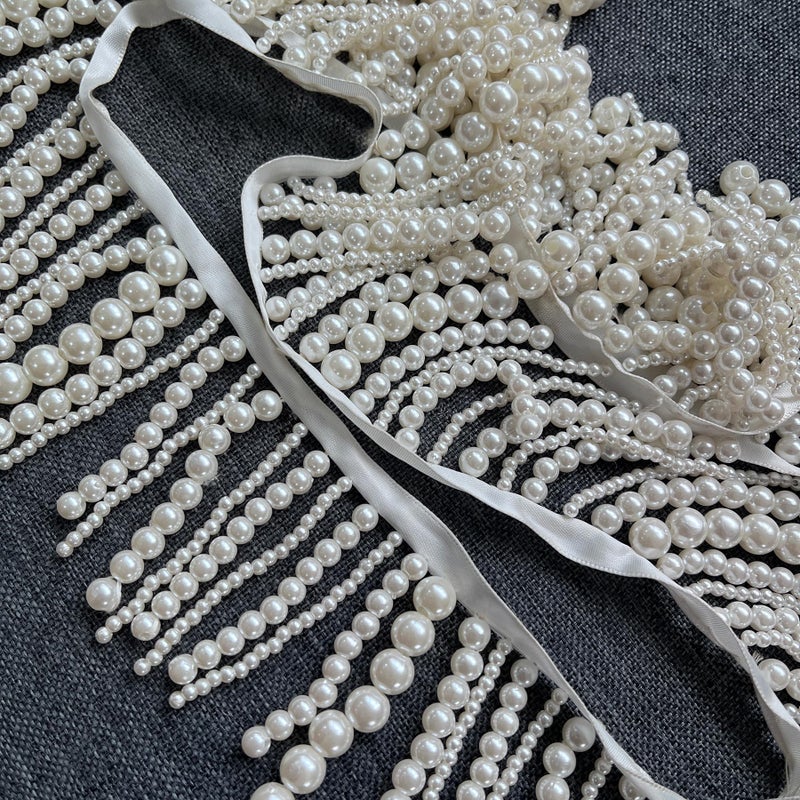 Laopottbeads 1 Yard Pearl Beaded Tassel Trim Fringe â€“ Hanging Faux Pearl Lace Ribbon for Dressmaking, Curtains, Lampshades & DIY Crafts - Image 4