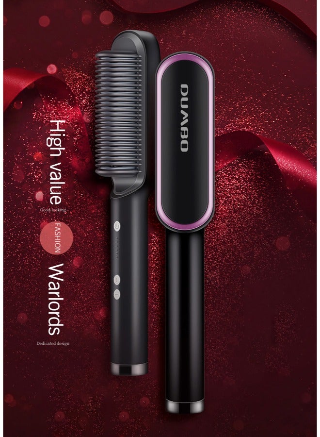 New Negative Ion Hair Straightener with 5 Temp, 2 in 1 Brush and Curler, Portable Electric Straightening Heated Styling Comb Fast Heating Anti-Scald - Image 3